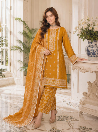 Fancy Style 3-Piece Lawn Suit – Embroidered Shirt with Printed Chiffon Dupatta