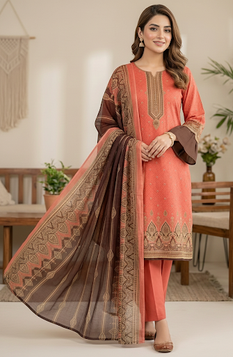 Diamond Duppata-3pc Lawn