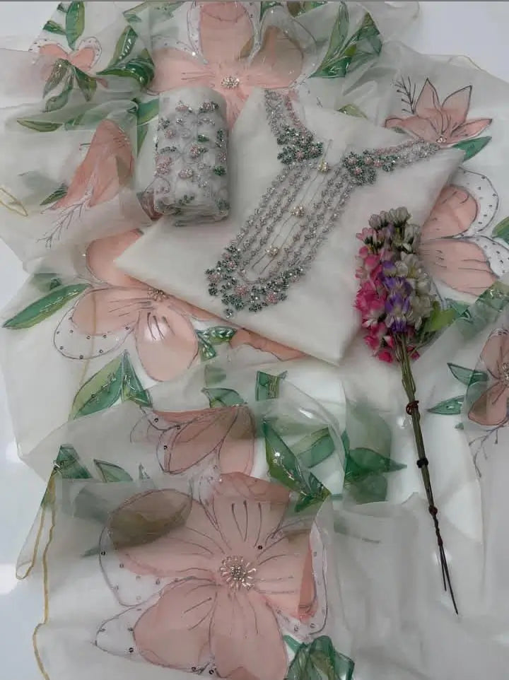 Iznik Brand Hit Cod Most Beautiful Handwork Adda Work Pure Organza - 2 piece