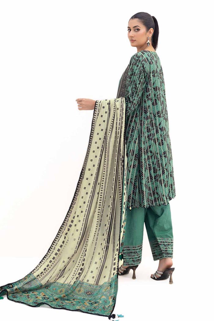 3 Piece Unstitched Embroidered Khaddar Suit with Printed Cotton Net Dupatta CN-42004