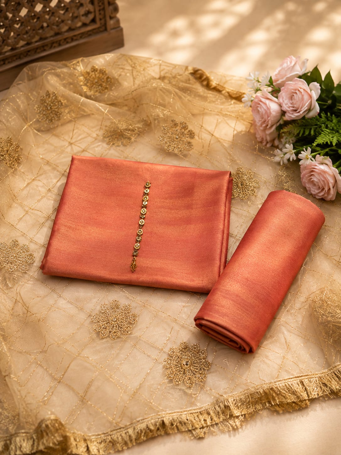 Two tone masouri Net Duppatta - 3 piece
