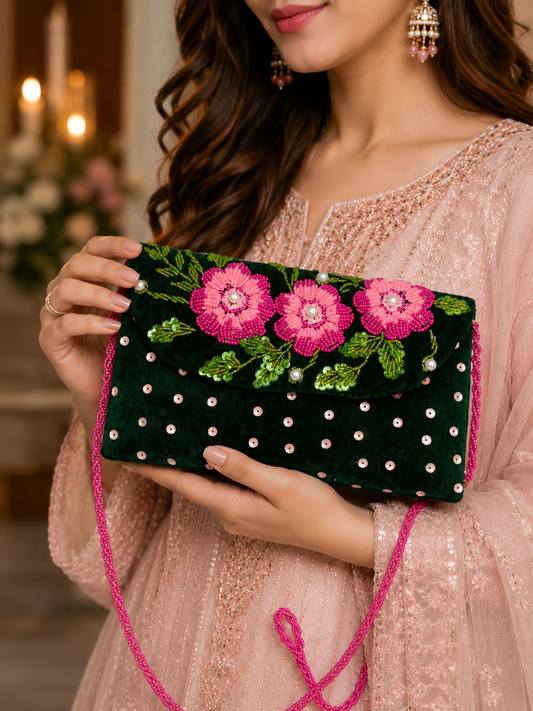 SparkElegant velvet clutch