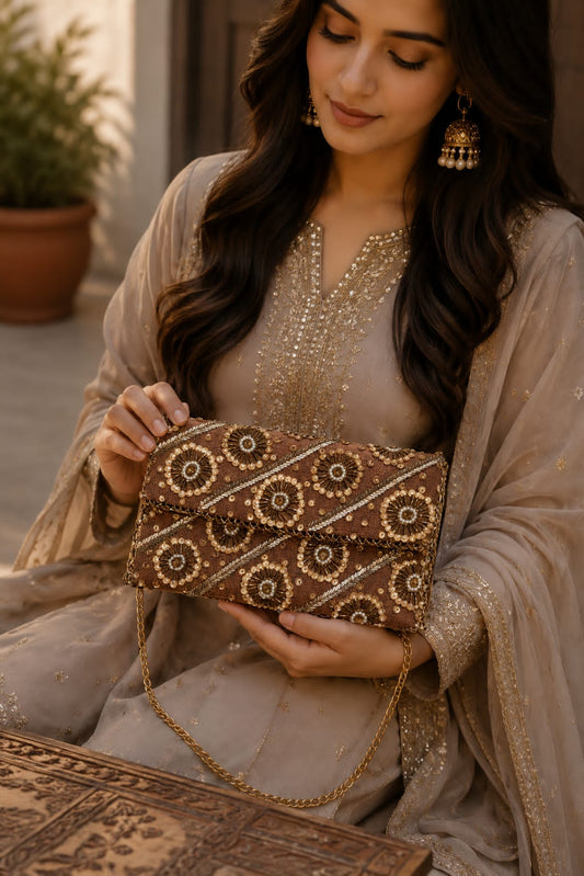 Emerald Luxe Beaded clutch
