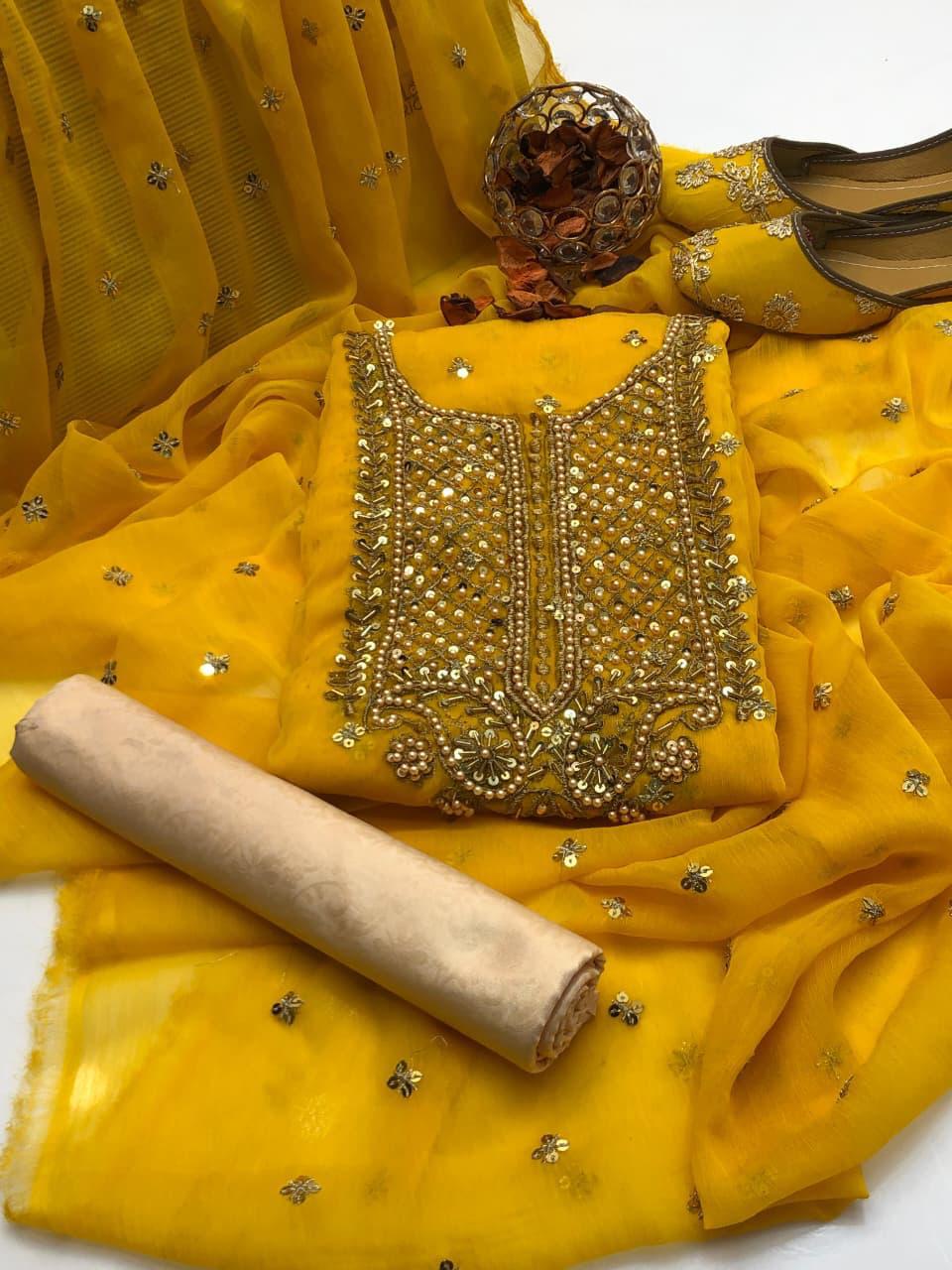 Chiffon Boti HandWork-3 Piece Dress with Khussa