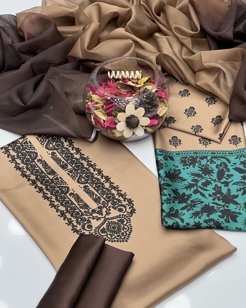 Shamoze Silk Digital Print-3 piece Dress with Dupatta