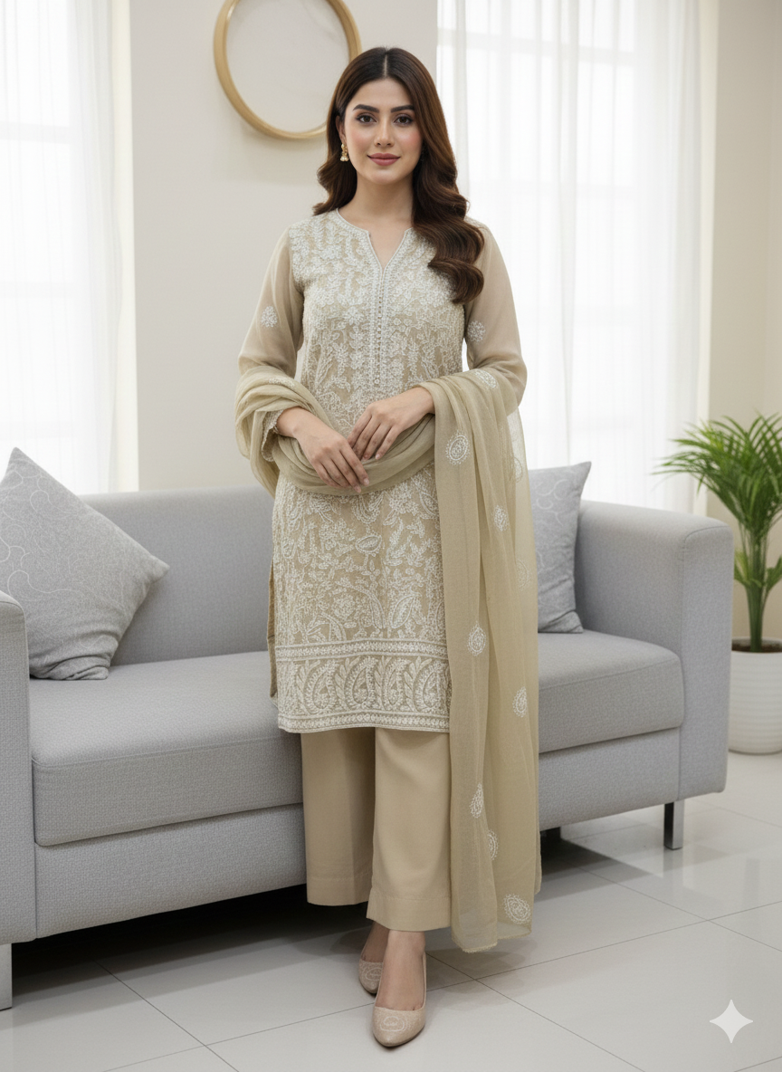 Premium hand emb bamber Chiffon -2 piece