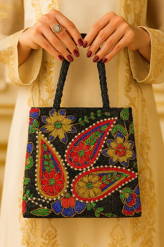 Noir Grace Square Beaded Bag