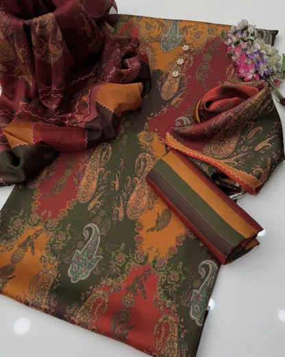 Shamoze Silk Digital Print Suit Shirt,Trouser & Dupatta - 3 piece
