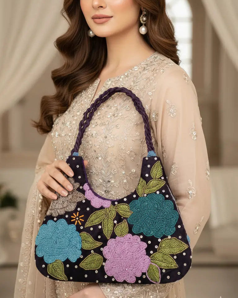 KHUWAB Signature Handmade Beaded Purse – Luxury Ethnic Evening Bag for Eid, Wedding & Party