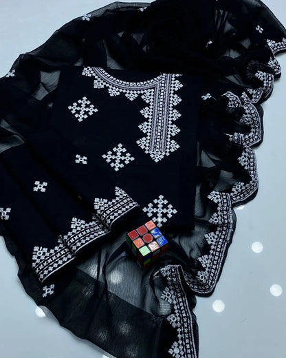 Sindhi Anarkha Style Lawn Cotton Heavy Embroidery - 3 Piece