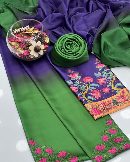 Shamoze Silk Digital Print-3 piece Dress with Dupatta