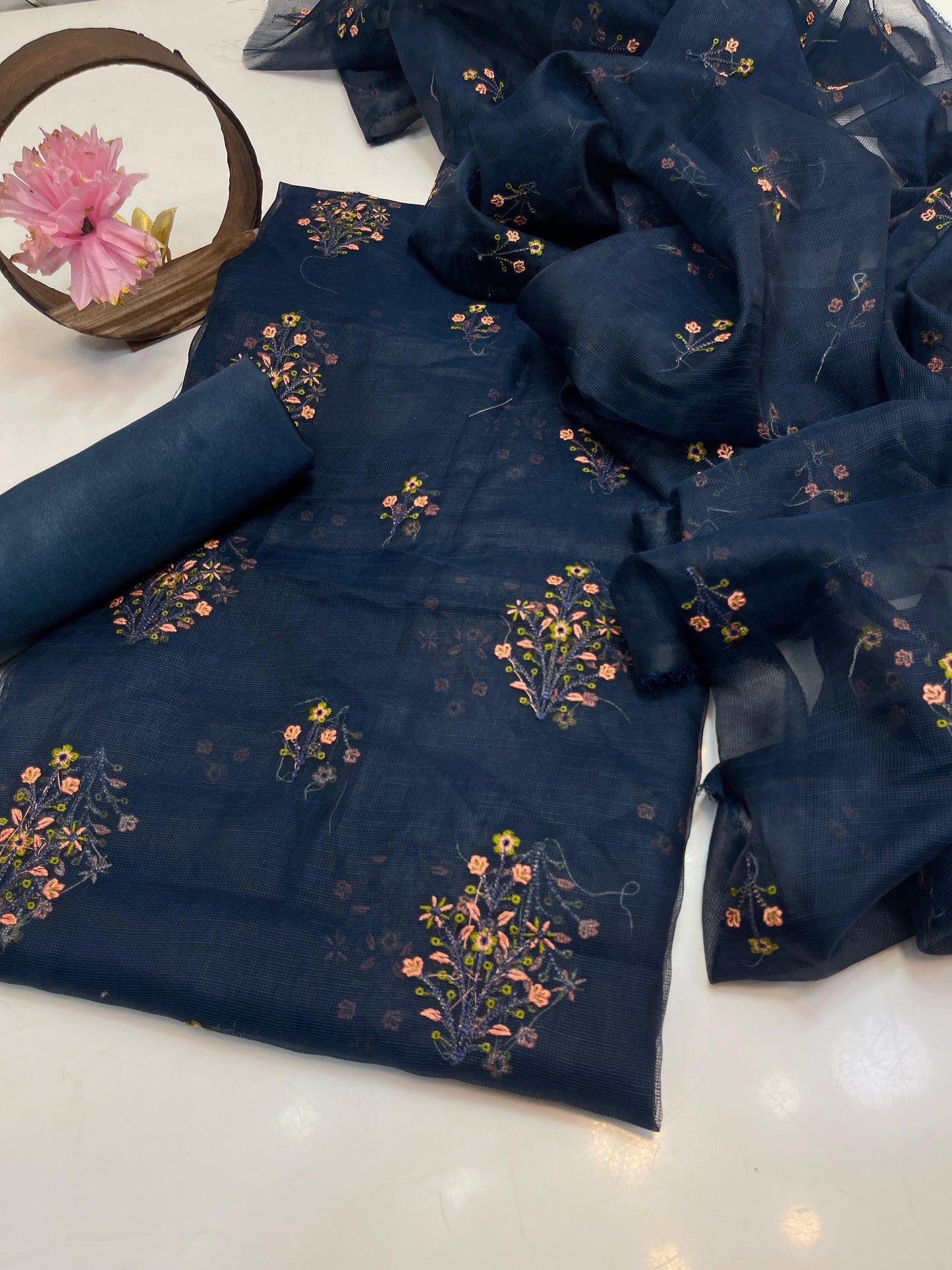 Khaadi Stuff Embroidered 3 Piece Suit – Embroidered Shirt, Dupatta & Kataan Trouser