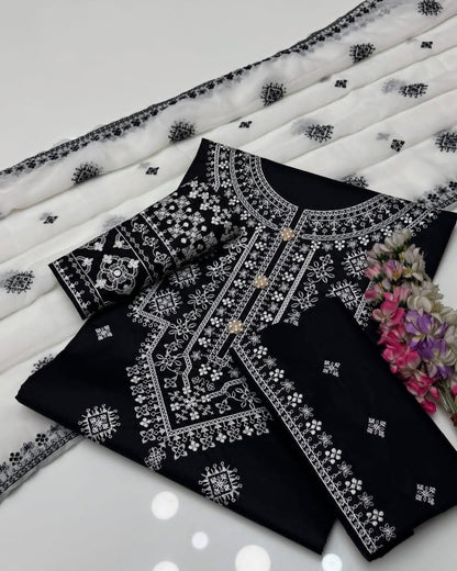 Cotton Embroidered suit -3 piece