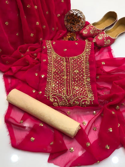 Chiffon Boti HandWork-3 Piece Dress with Khussa