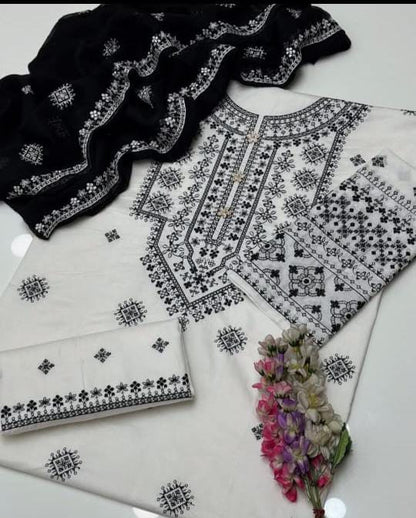 Cotton Embroidered suit -3 piece
