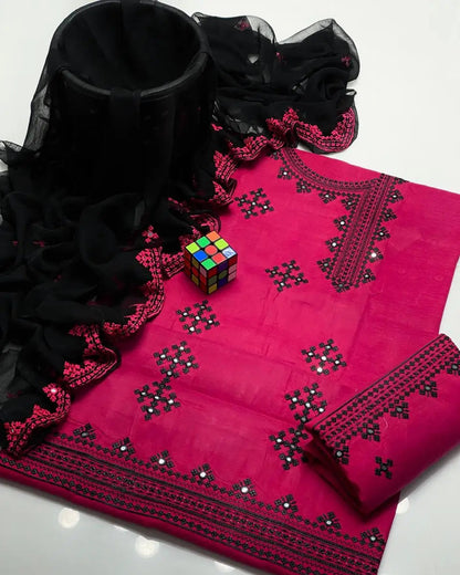 Sindhi Anarkha Style Lawn Cotton Heavy Embroidery - 3 Piece