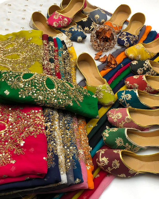 Chiffon Boti HandWork-3 Piece Dress with Khussa