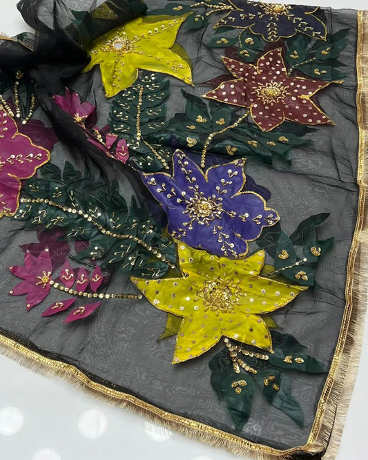 Designer Handpainted Organza Eid Dupatta – Indian Nagina Work