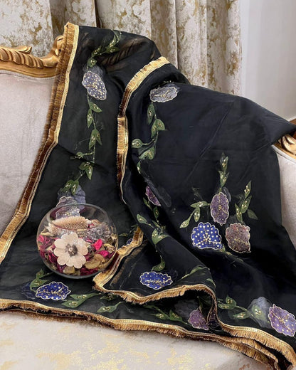 Organza Brush Pant Suit with Heavy Nagina Dupatta – Premium Collection