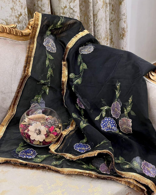 Organza Brush Pant Suit with Heavy Nagina Dupatta – Premium Collection