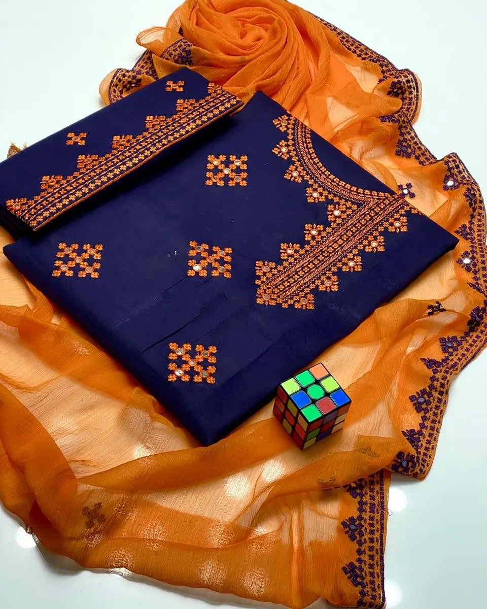 Sindhi Anarkha Style Lawn Cotton Heavy Embroidery - 3 Piece