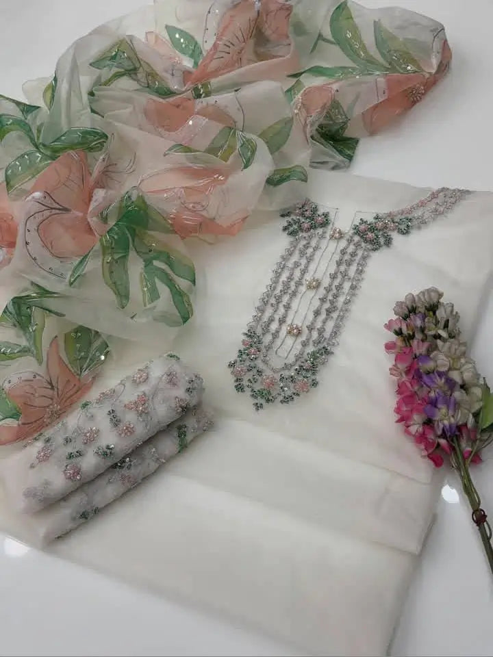 Iznik Brand Hit Cod Most Beautiful Handwork Adda Work Pure Organza - 2 piece