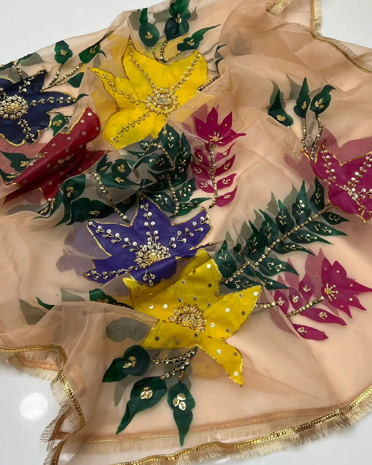Designer Handpainted Organza Eid Dupatta – Indian Nagina Work