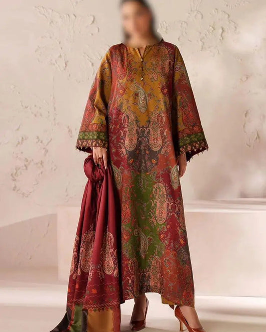 Shamoze Silk Digital Print Suit Shirt,Trouser & Dupatta - 3 piece