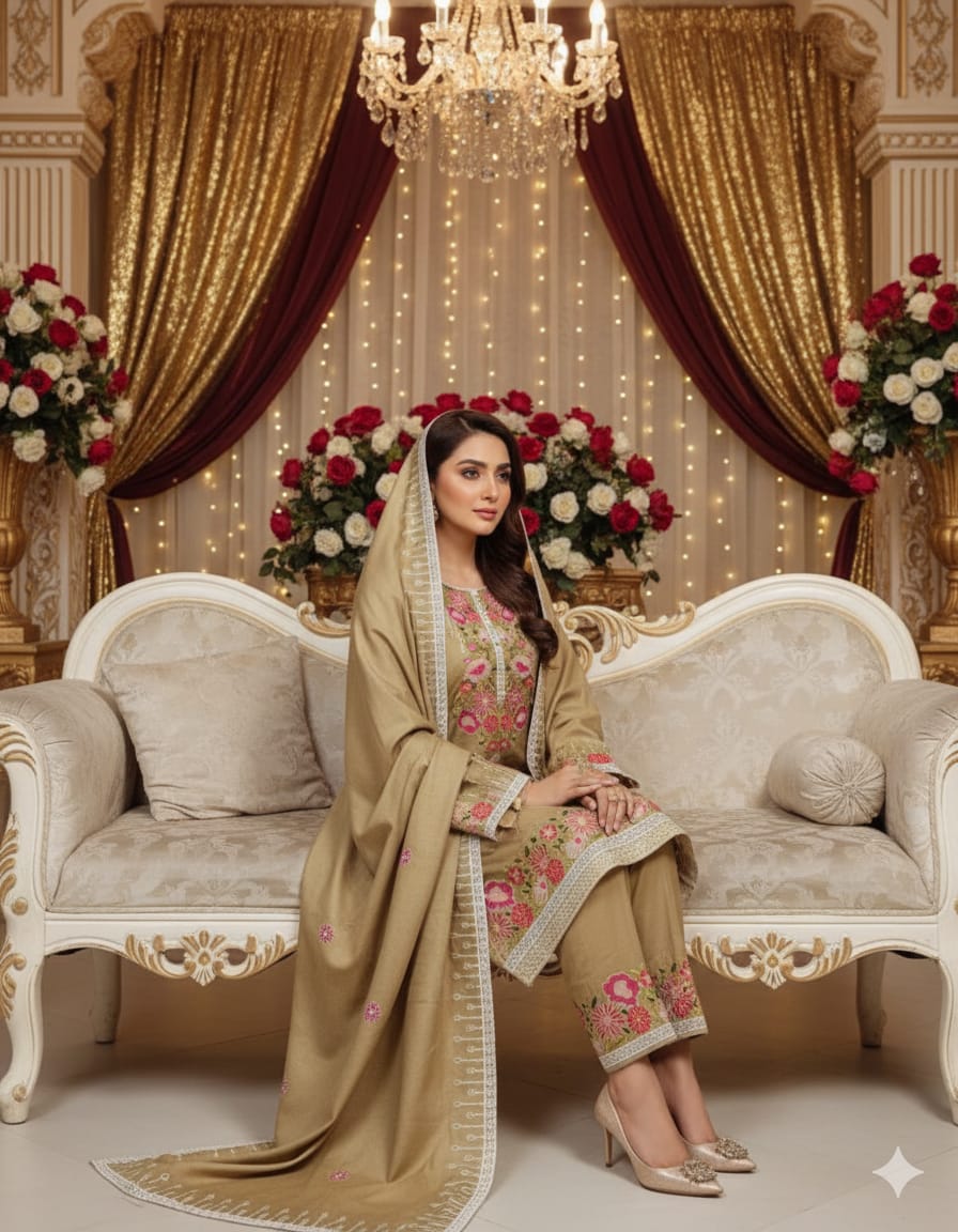 Dhanak emb 3 - Piece Semi stitched