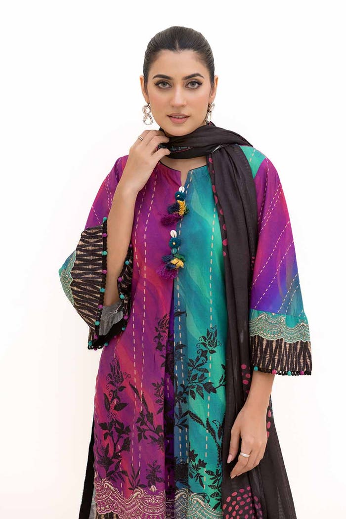 3 Piece Unstitched Printed Khaddar Suit with Printed Cotton Net Dupatta CN-42003