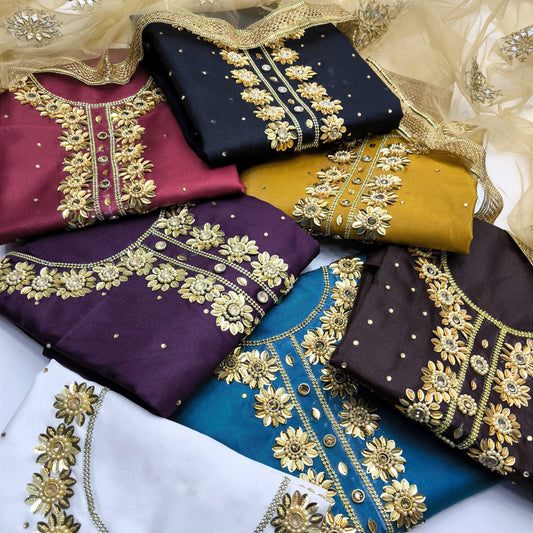 Handmade fancy -3pc kataan Silk