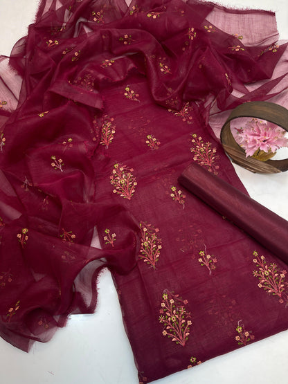 Khaadi Stuff Embroidered 3 Piece Suit – Embroidered Shirt, Dupatta & Kataan Trouser