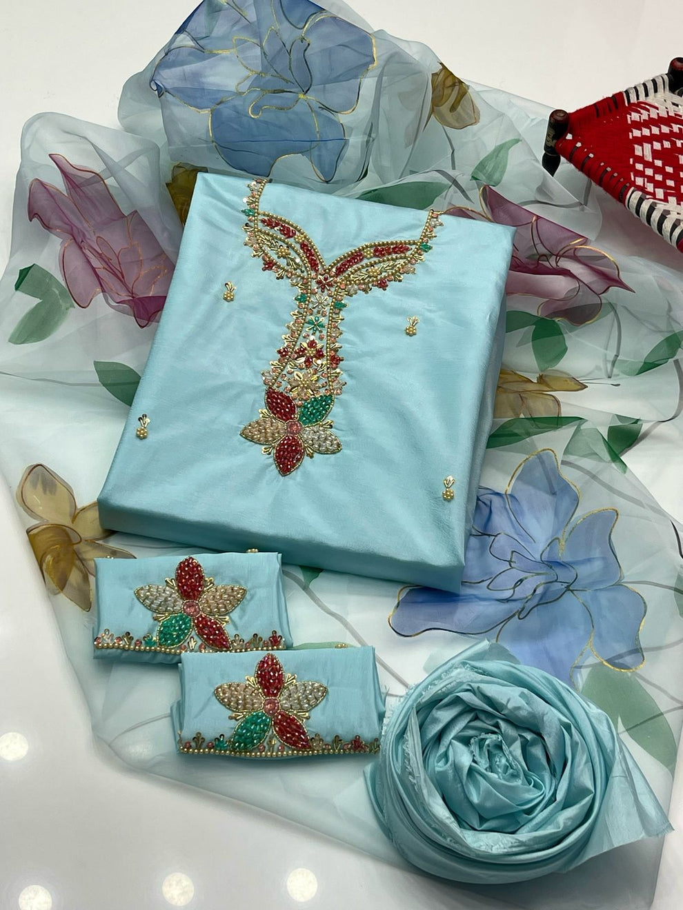 Fancy Silk suit Organza Duppata