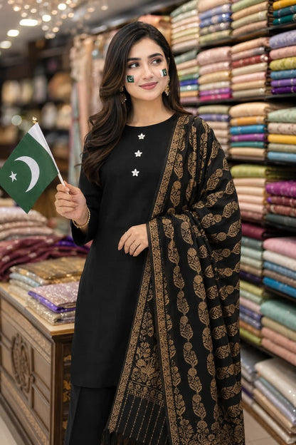 Indian Kani shawl with wool plain - 3 piece