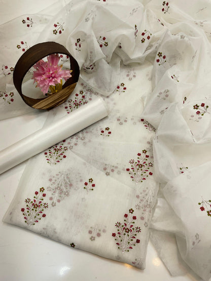 Khaadi Stuff Embroidered 3 Piece Suit – Embroidered Shirt, Dupatta & Kataan Trouser