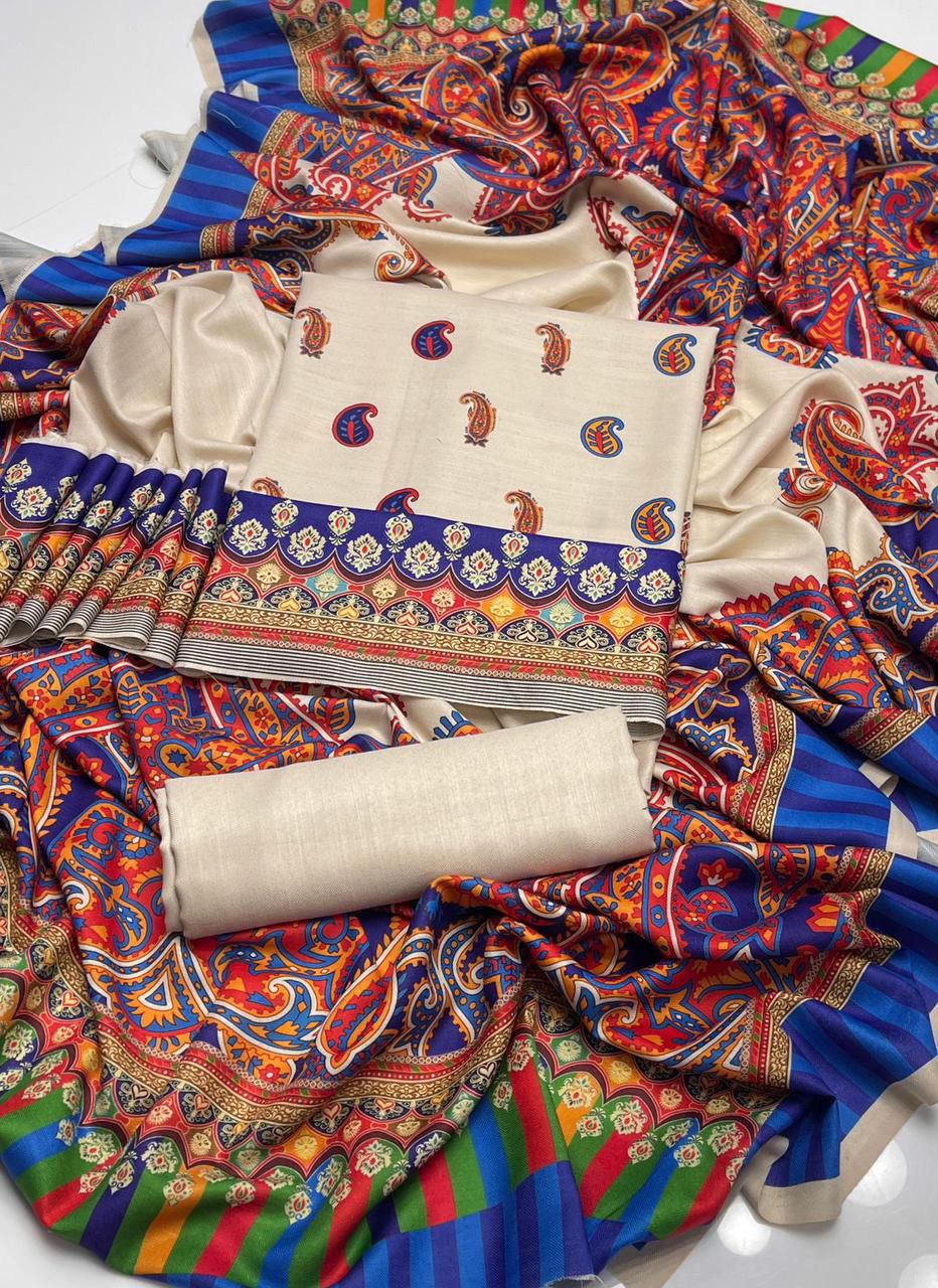 Pure Indian Pashmina Wool 74 Grade Kalamkari - 3 Piece