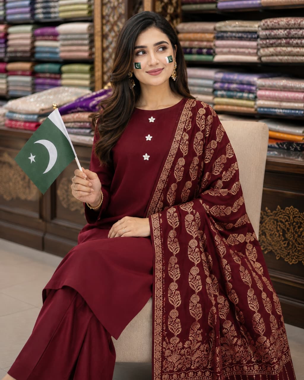 Indian Kani shawl with wool plain - 3 piece
