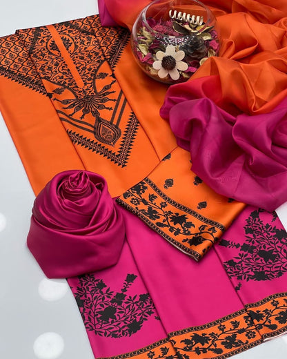 Shamoze Silk Digital Print-3 piece Dress with Dupatta