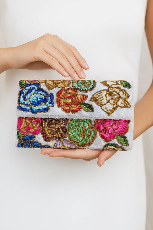 Royal White Beaded Purse