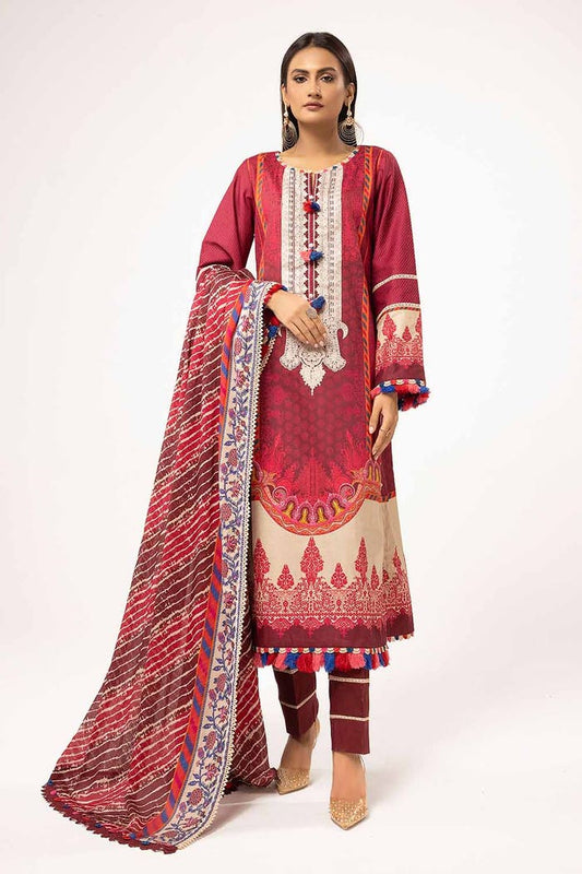 3 Piece Unstitched Printed Corduroy Suit with Printed Cotton Net Dupatta CD-42001