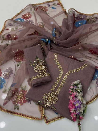 Handwork Stones & Beads Organza Dress | 2 Piece