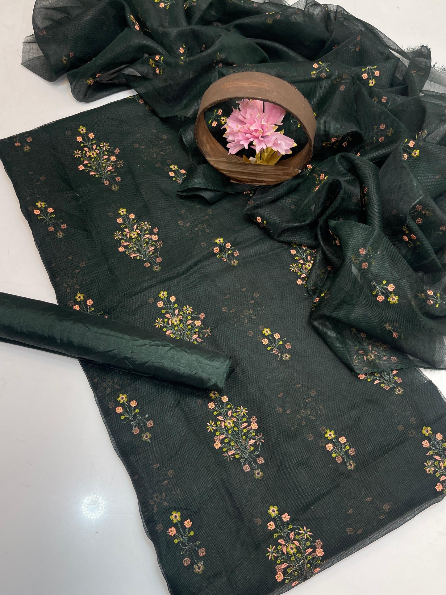 Khaadi Stuff Embroidered 3 Piece Suit – Embroidered Shirt, Dupatta & Kataan Trouser