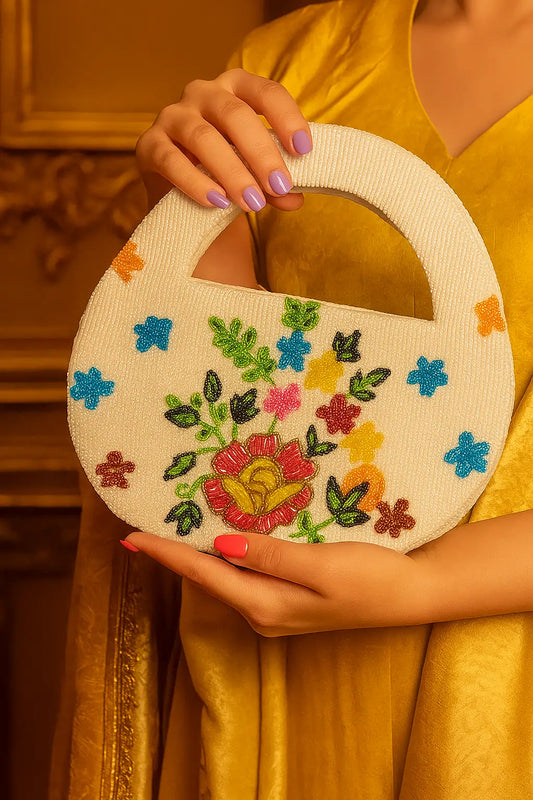 White Elegance Beaded Party Purse
