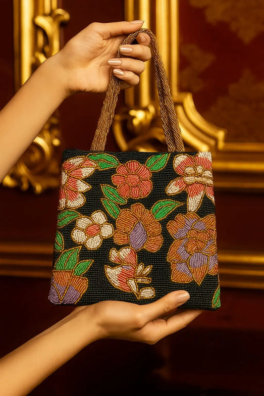 Colorful Floral Embellished Handmade Purse