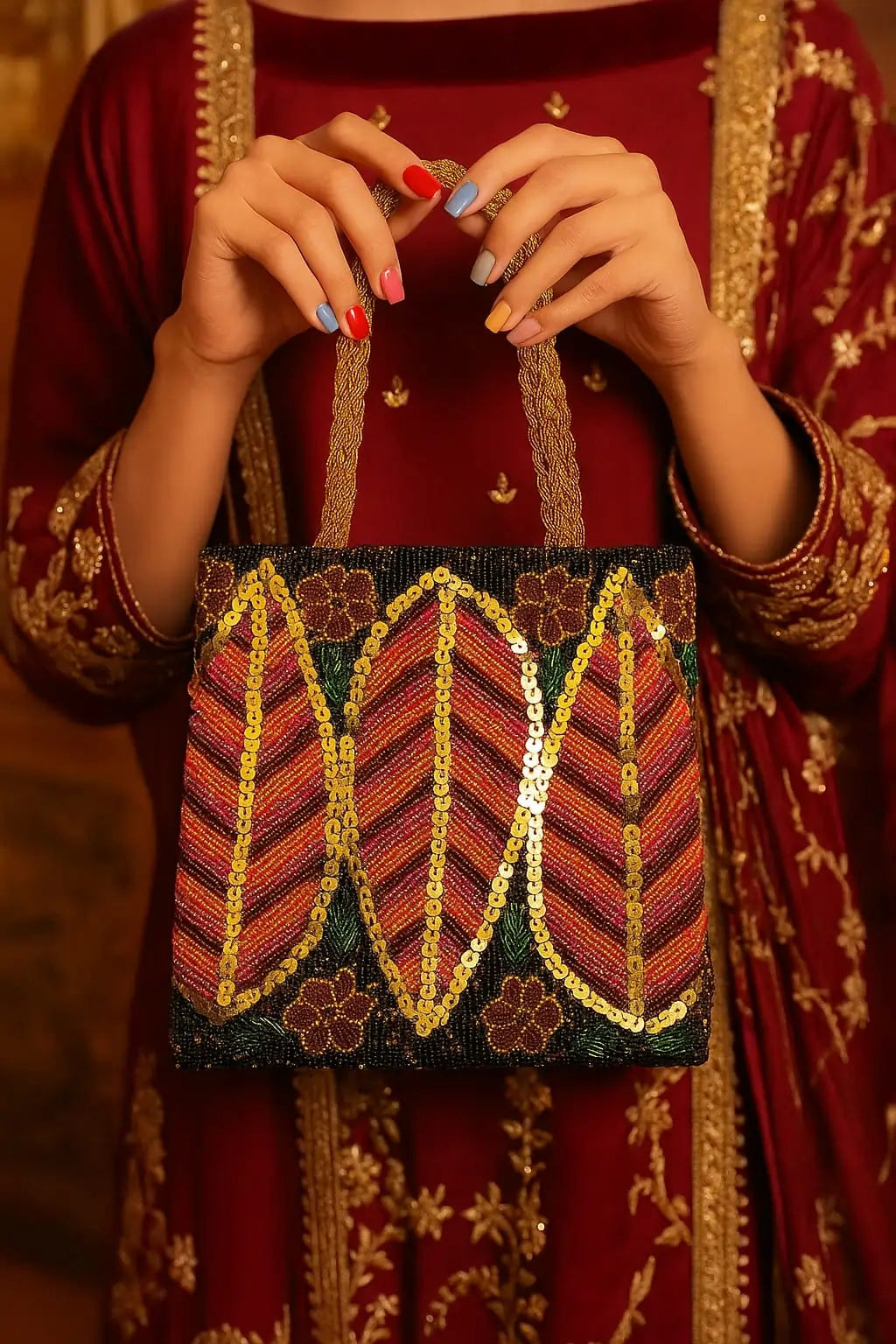 Handcrafted Black Beads Clutch – Double Magnet