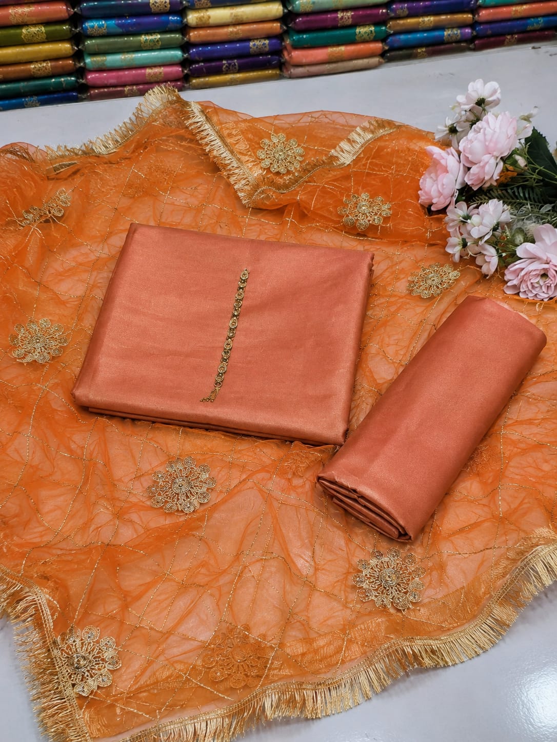 Two tone masouri Net Duppatta - 3 piece