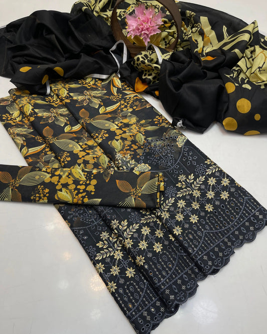 Premium Lawn Suit Digital Print Daman Boring Work - 3 piece