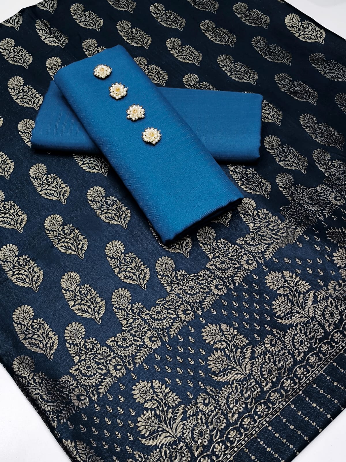 Indian Kani shawl with wool plain - 3 piece