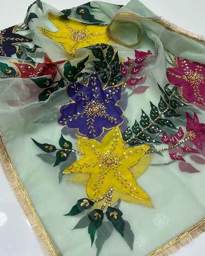 Designer Handpainted Organza Eid Dupatta – Indian Nagina Work
