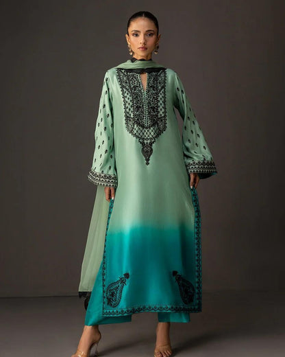 Shamoze Silk Digital Print-3 piece Dress with Dupatta